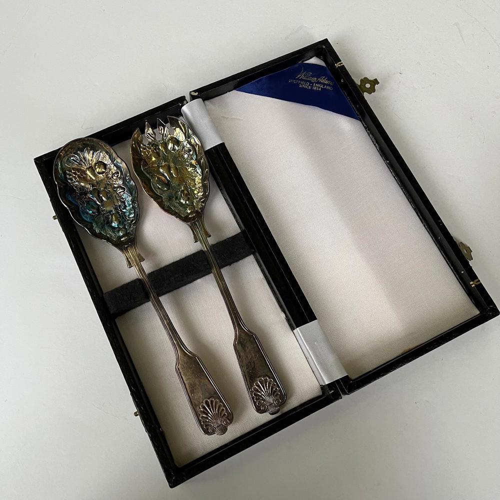 William Adams Sheffield Silver Salad Servers - Set of 2